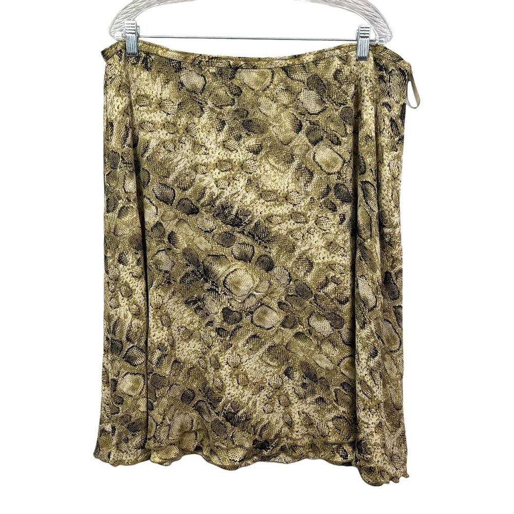 Talbots Women Silk Skirt Floral Tiered Flowy Side Zip Olive Green Cream Sz 20W*